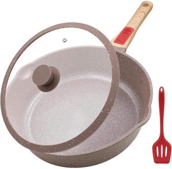 Keramik Pfanne 28 cm mit Deckel Antihaftbeschichtung Bratpfanne 28cm - Braun