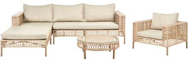 Lounge Set mit Tisch 4-Sitzer CALASETTA rechtsseitig Polyrattan Beige