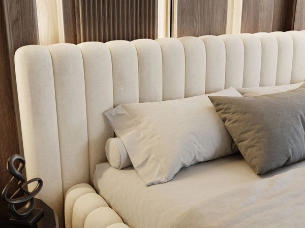 GrainGold Polsterbett mit Bettkästen BLISS, Modern Bett mit Kopfteil - 200x200 cm, Beige (1x Bett)
