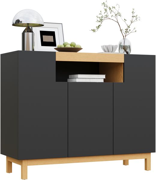 Ein dreitüriges Sideboard, geeignet sowohl für Wohn- als auch für Esszimmer, das multifunktionale Aufbewahrungsmöglichkeiten bietet.