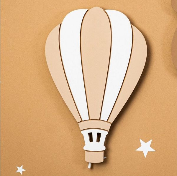 COZYCOLLECTIONS LED Wandleuchte Wandnachtlicht „beiger Heißluftballoon“ in Holzoptik, LED, Warmweiß, handbemalt, inkl. Heißluftballons (Beige) (ohne Bär + Weiße Wolke)