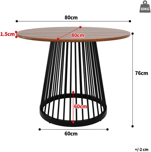 Runder Esstisch (80×80×76cm), Küchentisch,, Runder Kaffeetisch für 4,geeignet für Esszimmer, Wohnzimmer,Tischbeine aus Metall,MDF Walnussfarbener Schreibtisch und schwarze Beine Bild 4