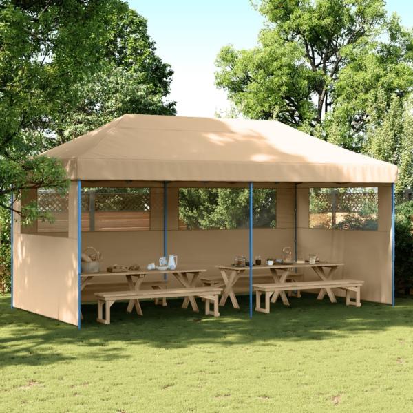 vidaXL Partyzelt Faltbar Pop-Up mit 3 Seitenteilen Beige 4004943