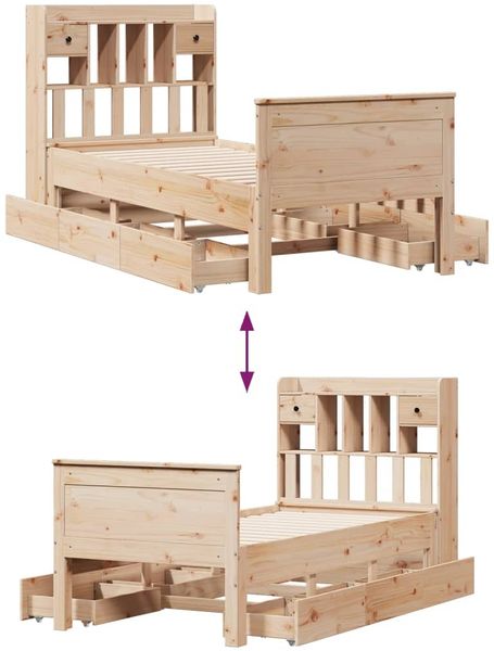 vidaXL Bücherregalbett ohne Matratze 75x190 cm Massivholz Kiefer 3308945 Bild 12