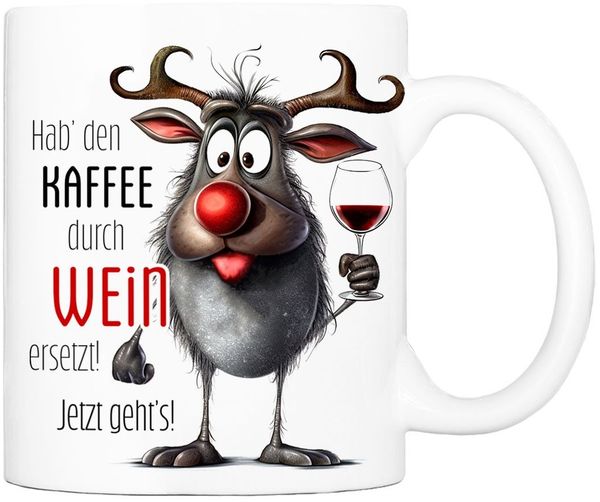 Cadouri Tasse mit Spruch KAFFEE ERSETZEN Kaffeetasse Büro Arbeit, Geschenk, Keramik, Kaffeebecher, Geschenkidee Arbeitskollege, lustig, Humor, 330 ml