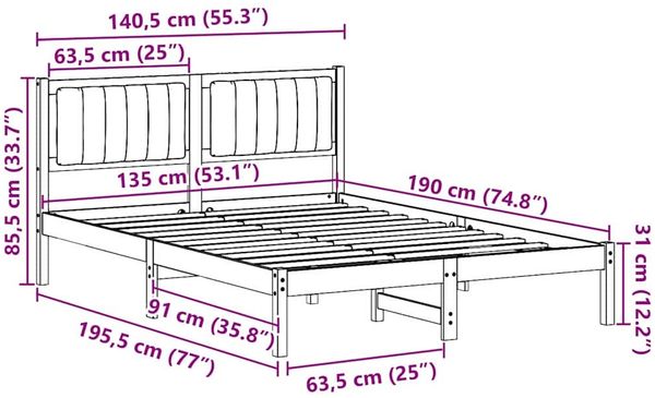 vidaXL Bettgestell mit gepolstertem Kopfteil Taupe 135 x 190 cm 878272 Bild 11