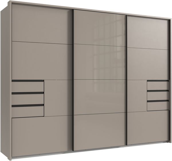 Schwebetürenschrank Kleiderschrank 3-trg 273cm Sandgrau, Glasfront Passepartout