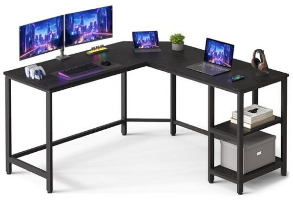VASAGLE L-förmiger Eckschreibtisch mit 2 Ablagen, Industrie-Design, Schwarz, 138x138x76cm