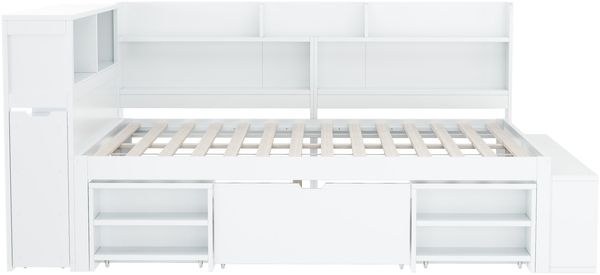 Kinderbett, 140*200 cm, Einzelbett, multifunktionales Kinderbett mit Schubladen, Bücherregal und Stauschrank, großer Stauraum, Lattenrost, ohne Matratze, weiß Bild 8
