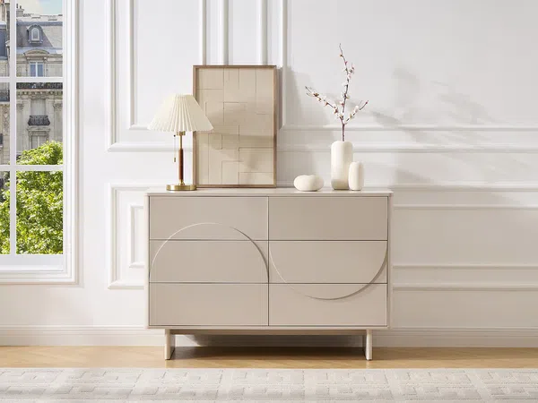 Vente-unique - DELORINA Kommode Holz, Platte Beige - B 40 cm x H 81,3 cm x L 120 cm