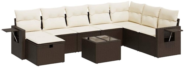 vidaXL 9-tlg. Garten-Sofagarnitur mit Kissen Braun Poly Rattan 3325549