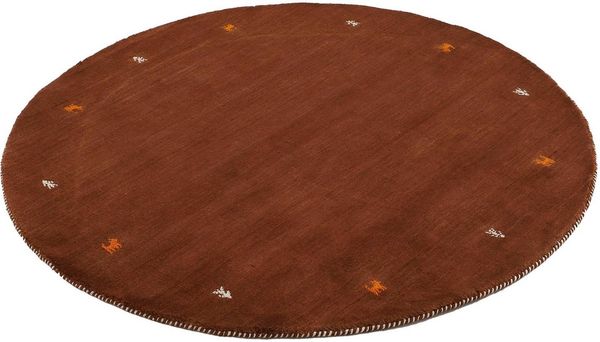 carpetfine 'Gabbeh Uni' Wollteppich, reine Wolle, Braun, Ø 150 cm