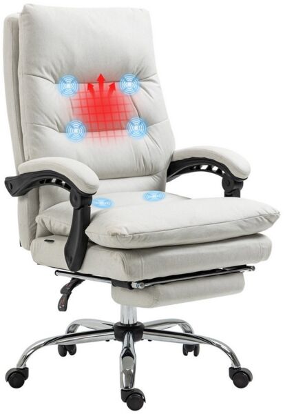 Vinsetto Schreibtischstuhl Bürostuhl mit Liegefunktion, Massagesessel (Chefsessel, 1 St), 120 kg Belastbar, Beige