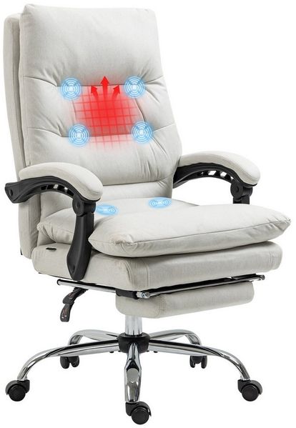 Vinsetto Schreibtischstuhl Bürostuhl mit Liegefunktion, Massagesessel (Chefsessel, 1 St), 120 kg Belastbar, Beige Bild 5