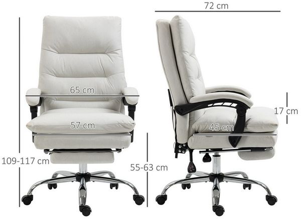 Vinsetto Schreibtischstuhl Bürostuhl mit Liegefunktion, Massagesessel (Chefsessel, 1 St), 120 kg Belastbar, Beige Bild 2