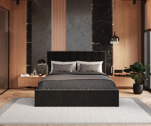 FDM Polsterbett Bettgestell Bettrahmen 120x200, 140x200, 160x200, 180x200cm (MADE IN EU - mit hochwertigem Velours Bezug Trinity, Bettrahmen, Bett, Optional mit Matratze bestellbar, mit großen gepolsterten Kopfteil, mit Bettkasten zum aufklappen), Meta...