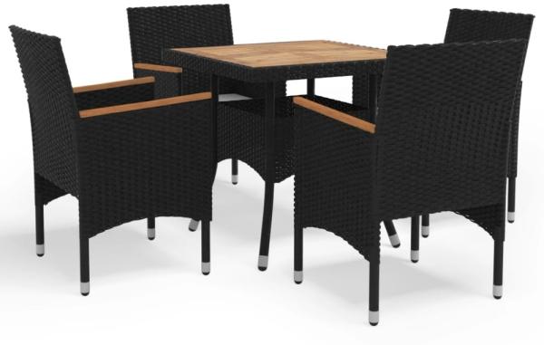 vidaXL 5-tlg. Garten-Essgruppe Schwarz Poly Rattan und Akazienholz 3058326