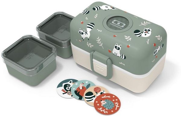Monbento Lunchbox Kinder TRESOR 16 x 9.2cm Waschbär Grün Lunch Bentobox 0.8L