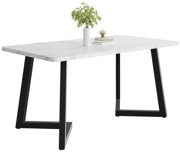 Flieks Esstisch (117*68*75 cm, 1-St, nur Tisch), rechteckig Küchentisch Marmoroptik Schreibtisch, Metallbeine
