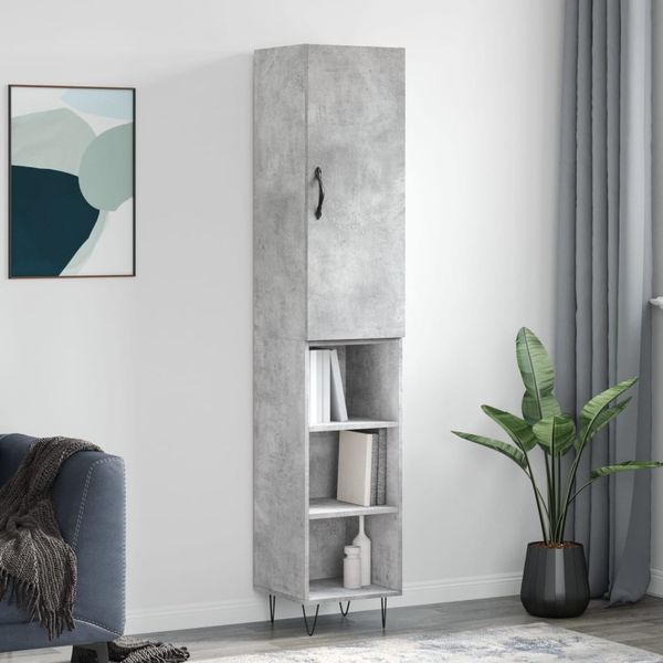 Highboard, BuffetSchrank, Büroschrank Betongrau 34,5x34x180 cm Holzwerkstoff