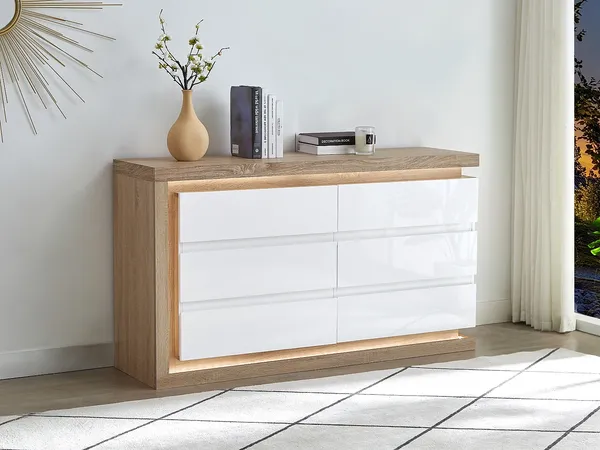 Vente-unique - FLARANCIA Kommode Holz, Platte BeigeWeiß - B 40 cm x H 80 cm x L 140 cm