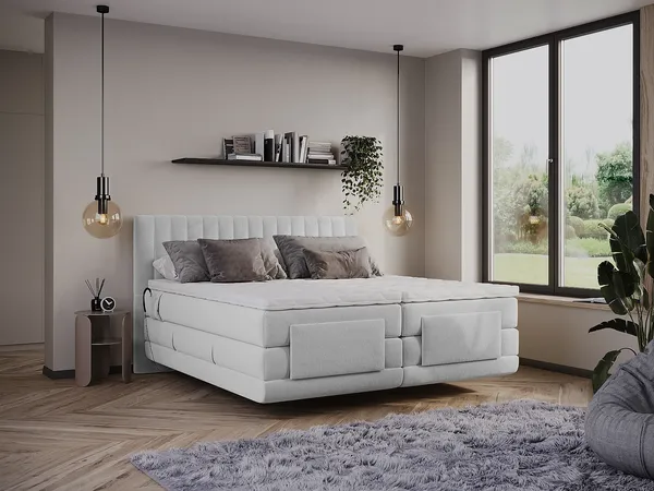 Vente-unique - DONISI Bett SamtStoff Grau - B 188 cm x H 118 cm x L 215 cm
