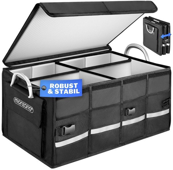 monzana Faltbox (1 St), Kofferraumtasche mit Deckel und Isolierung 65L Trennwände wasserdicht