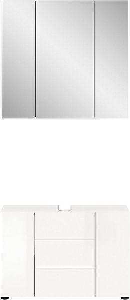 welltime Badmöbel-Set Biel, 2 teilig, bestehend aus: Waschbeckenunterschrank, Spiegelschrank, (2-St), Bad Set, Bad Möbel, best. aus Waschbeckenunterschrank & Spiegelschrank