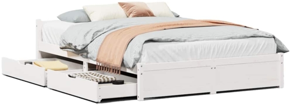 vidaXL Massivholzbett ohne Matratze Weiß 140x200 cm Kiefernholz 3301689