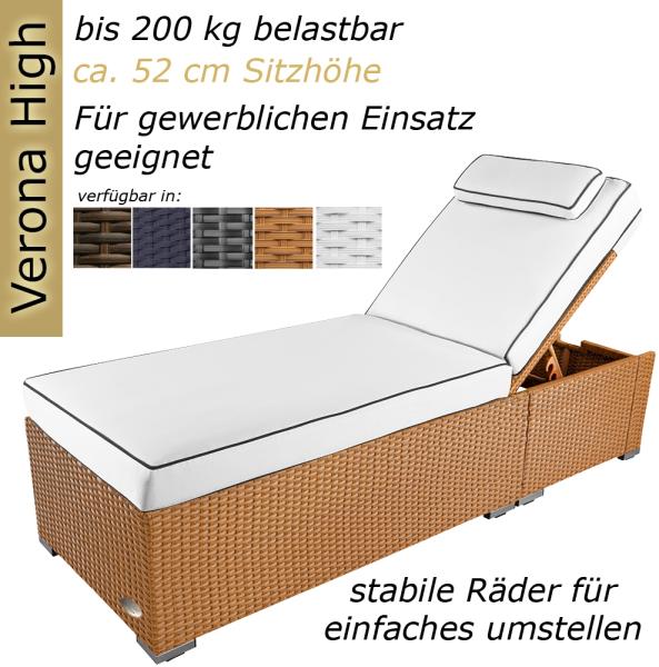 Sonnenliege Verona High mit Rollen und Auflage Creme-Weiss, Farbe Natur