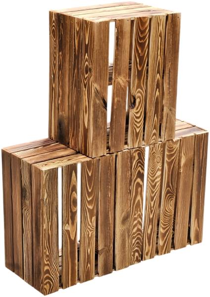 Holzkisten Geflammt 3er Set 50 x 40 x 30cm Ablage Kurz Bild 2