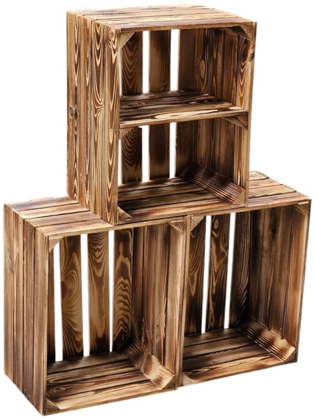 Holzkisten Geflammt 3er Set 50 x 40 x 30cm Ablage Kurz