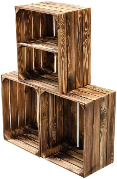 Holzkisten Geflammt 3er Set 50 x 40 x 30cm Ablage Kurz Bild 3