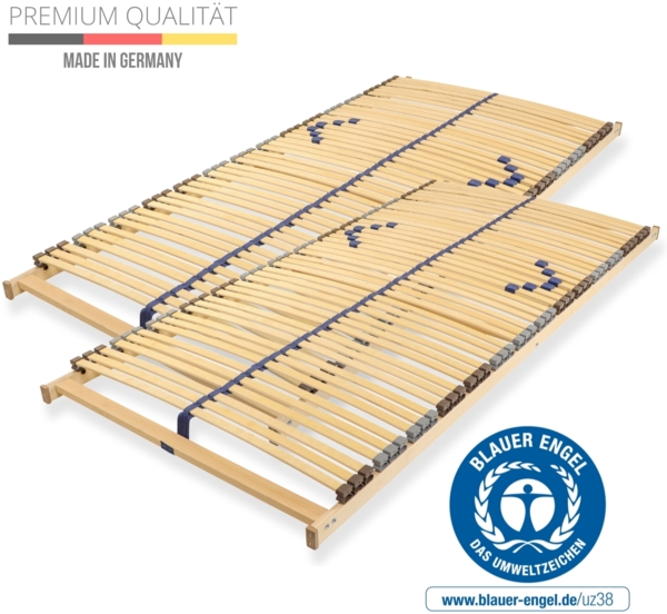 Lattenrost 180x190 cm fertig montiert Blauer Engel-Zertifizierung 42 Latten 7-Zonen Traglast ca. 150 Kg Birkenschichtholz Made in Germany