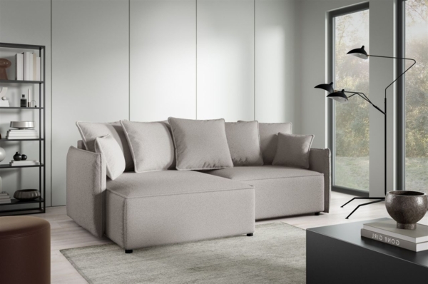 Ecksofa Schlafsofa Sofa MINEA in Stoff Abriamo Beige Ottomane Links