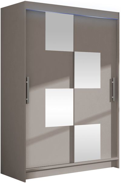 Kleiderschrank Miami III, mit RGB LED Beleuchtung, Farbe: Cashmere / Spiegel