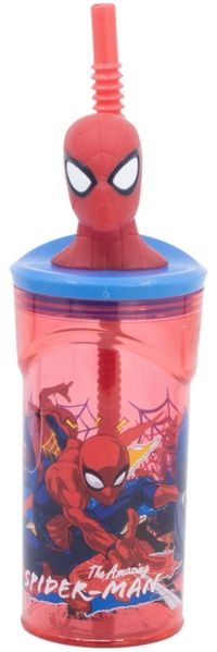 Spiderman Becher 3D Kindertrinkbecher 360 ml mit Strohhalm & Figurdeckel
