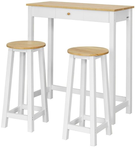 SoBuy FWT50-WN Bartisch-Set mit 2 Hockern, MDF, Lackiert, Weiß, 95 x 107 x 40 cm