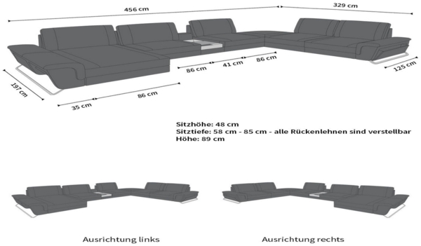 Sofa Dreams 'Bari U XXL' Wohnlandschaft, Weiß, Büffelleder, 89 x 329 x 456 cm, Links Bild 7