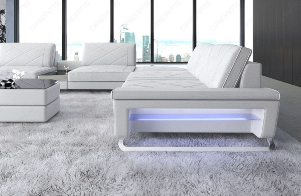 Sofa Dreams 'Bari U XXL' Wohnlandschaft, Weiß, Büffelleder, 89 x 329 x 456 cm, Links Bild 5