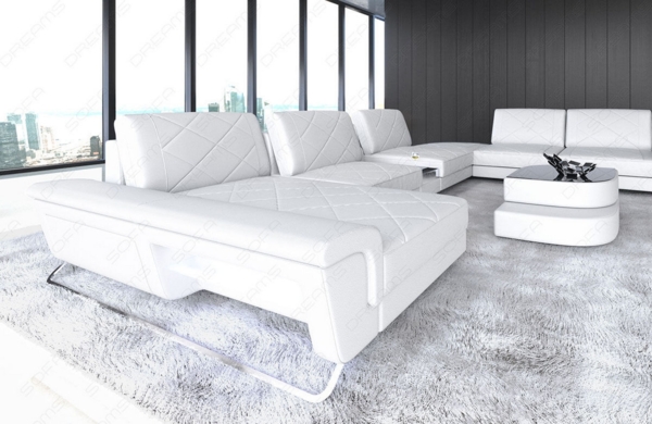 Sofa Dreams 'Bari U XXL' Wohnlandschaft, Weiß, Büffelleder, 89 x 329 x 456 cm, Links Bild 4