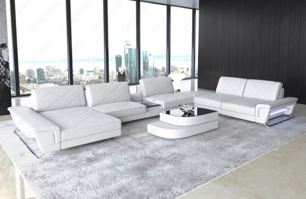 Sofa Dreams 'Bari U XXL' Wohnlandschaft, Weiß, Büffelleder, 89 x 329 x 456 cm, Links Bild 2