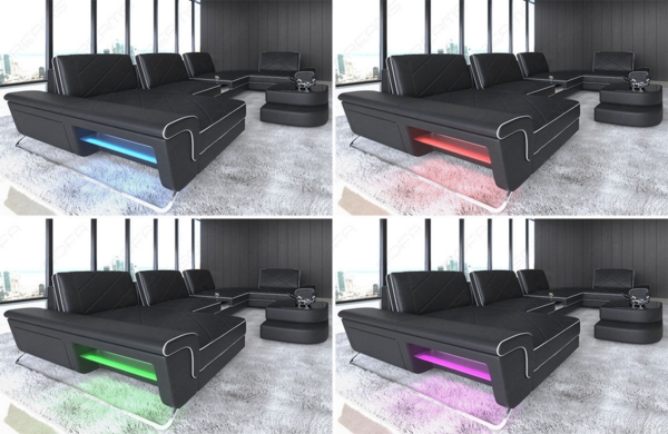 Sofa Dreams 'Bari U XXL' Wohnlandschaft, Weiß, Büffelleder, 89 x 329 x 456 cm, Links Bild 6
