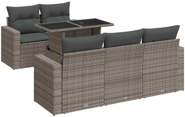 vidaXL 6-tlg. Garten-Sofagarnitur mit Kissen Grau Poly Rattan 3326251