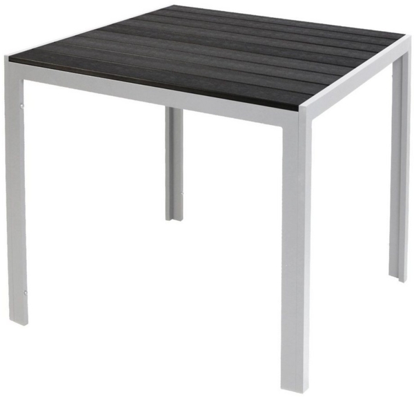 INDA-Exclusiv Küchentisch Schöner Non-Wood Gartentisch Aluminium Silber / Schwarz 90x90 cm
