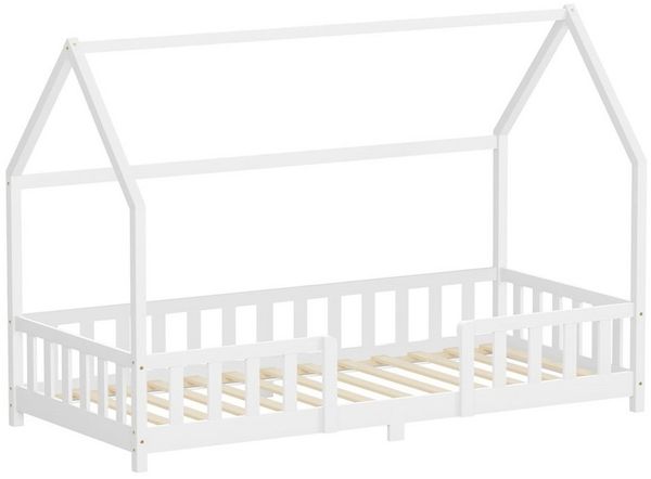 ML-DESIGN Spielbett Hausbett Kinderbett inkl. Lattenrost kreativ Bodenbett für Kinder, Abenteuerbett ohne Matratze 90x200cm Holzbett Weiß Kiefer Bettgestell