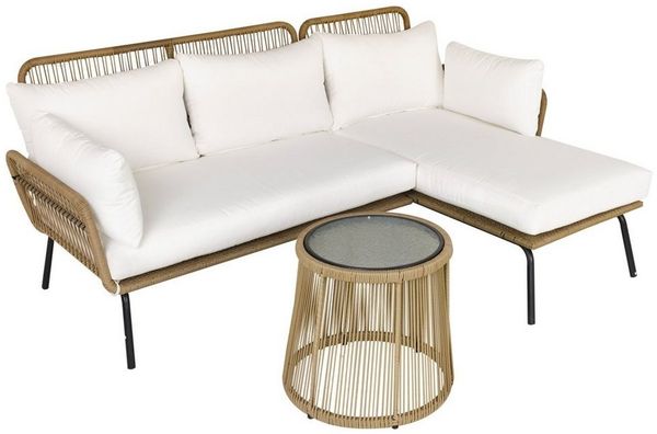 Outsunny Gartenlounge-Set Gartengarnitur mit 1 Beistelltisch, (Polyrattan Lounge Set, 3-tlg, Gartengarnitur), für Garten, Terrasse, Stahl, Kaffee+Creme