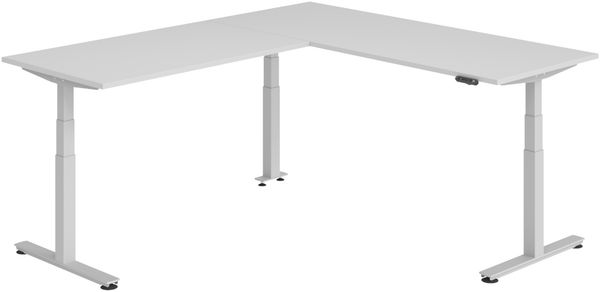 bümö Eckschreibtisch elektrisch höhenverstellbar L-Form: 200 x 240 cm in grau, Gestell silber - Stehschreibtisch mit Memory-Steuerung, elektrischer XXL Schreibtisch für die Ecke, XDSMW-2016-5-S