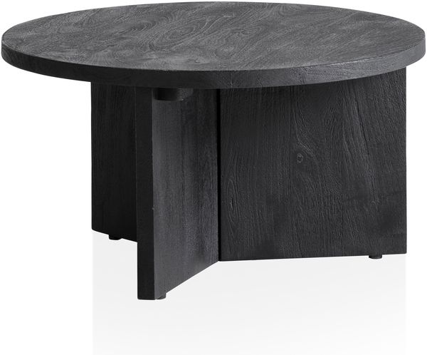Couchtisch 60 x 60 x 33 cm Mango Massivholz Schwarz Sofatisch Rund, Design Wohnzimmertisch Dreibein, Kaffeetisch Wohnzimmer Niedrig Modern mit natürlicher Holzmaserung