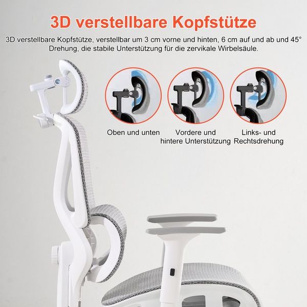 FOXSPORT Bürostuhl, Ergonomischer Premium-Schreibtischstuhl (Computer-Bürostuhl), 4D-Armlehnen, 3D-Kopfstütze, 4D-Lendenstütze, Rückenlehne (90°–135)